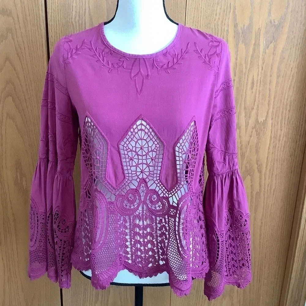 Anthropologie Chloe Oliver Plum Pink Lace Top Sz-S